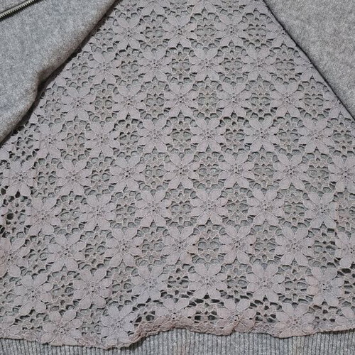 Pullover sweater with zipper and lace back like new, gray