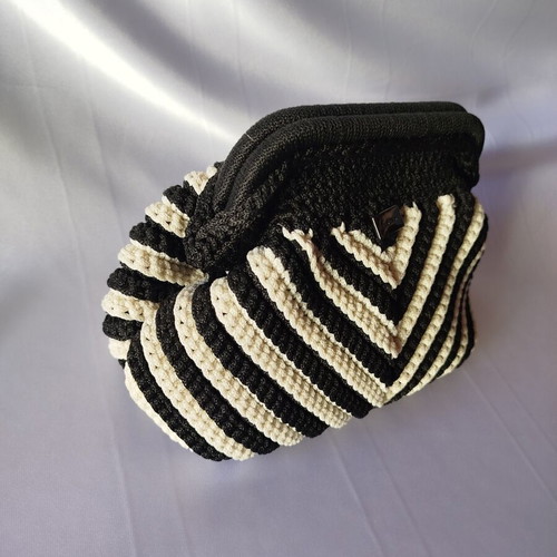 Handmade knitted handbag black and ecru, new