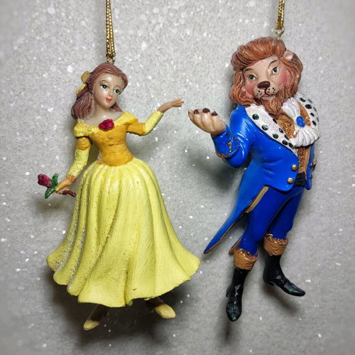 Hanging ornaments new, Beauty and the Beast, size 11 cm