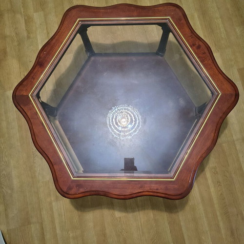 Wood and tempered glass coffee table used