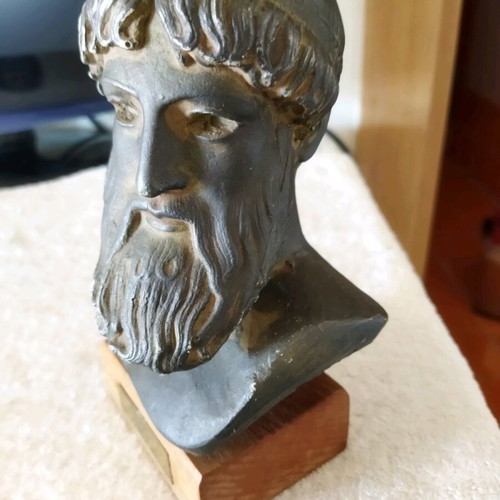 Poseidon alabaster bust with green patina