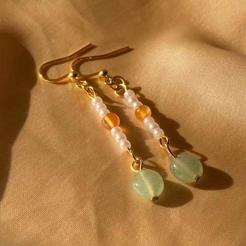 Handmade steel dangle earrings with natural semi-precious stones made to order
