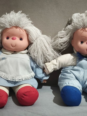 Fabric dolls set used, boy and girl vintage toys
