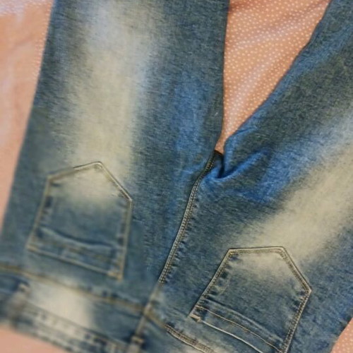 Elastic jeans with rhinestones like new, size L, blue