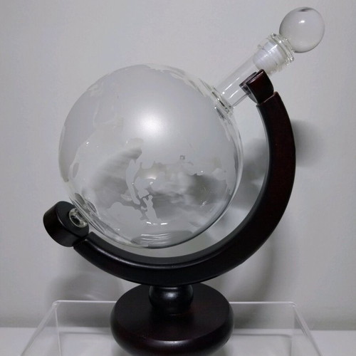 Glass Whiskey Liquor Globe Bar Decanter with Wooden Base