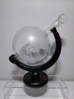 Glass Whiskey Liquor Globe Bar Decanter with Wooden Base