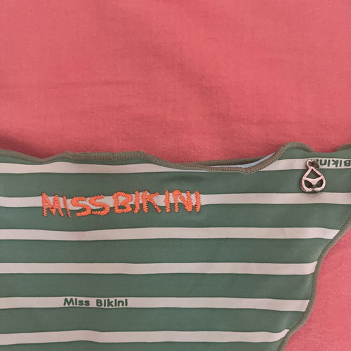 Miss Bikini bikini bottom used, vintage striped with orange hearts and sequins