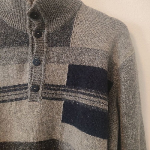 Re Del Mare gray and blue wool polo sweater M/L like new