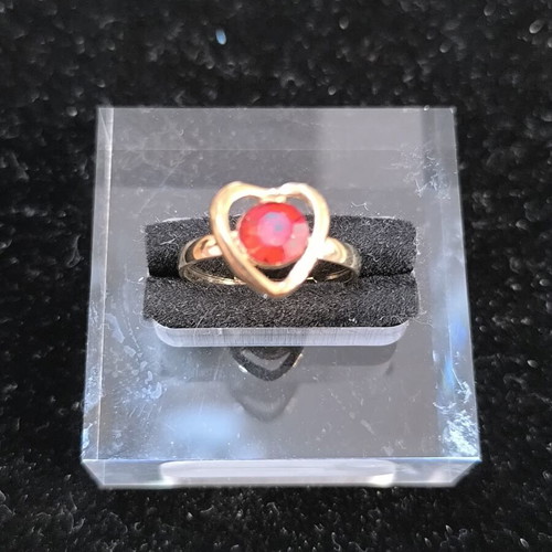 Women's heart ring with red stone, pink gold tone, new