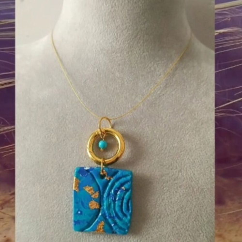 Handmade necklace made to order with aquamarine stones and polymer clay motif