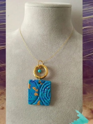 Handmade necklace made to order with aquamarine stones and polymer clay motif
