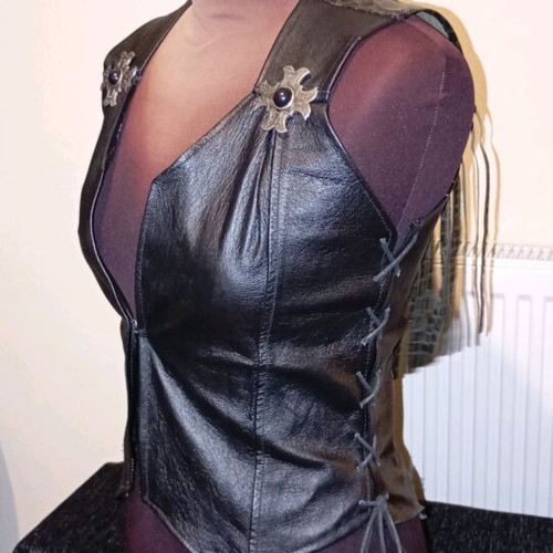 Handmade leather vest new, black with dark brown crocodile details
