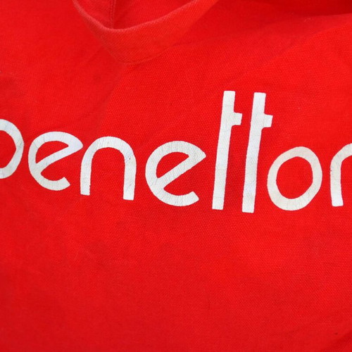 Benetton large cotton shoulder tote bag used, white logo