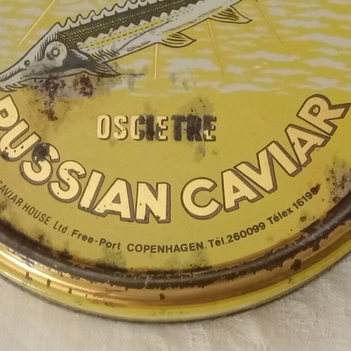 Empty collectible Osietra caviar tin used