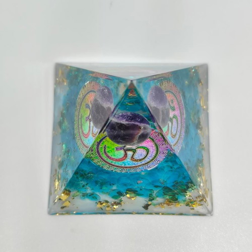 Orgonite pyramid with amethyst and Om symbol like new