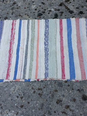 Handwoven rag rug used, handmade, 3.40m x 0.65m