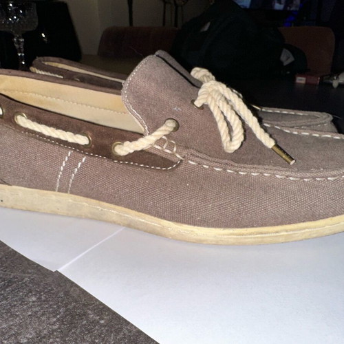 Men's fabric moccasins used, size 43, beige brown