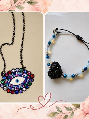 Evil Eye Necklace and Heart Bracelet Jewelry Set