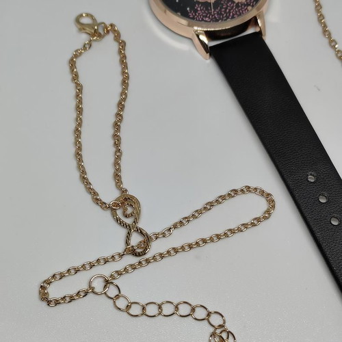 Women's watch set with butterflies and 5 matching bracelets new, black