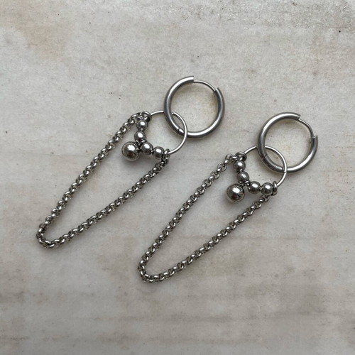 Handmade stainless steel hoop earrings like new, silver
