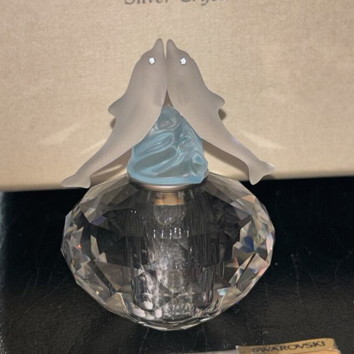 Swarovski decorative jar with two dolphins and crystals new