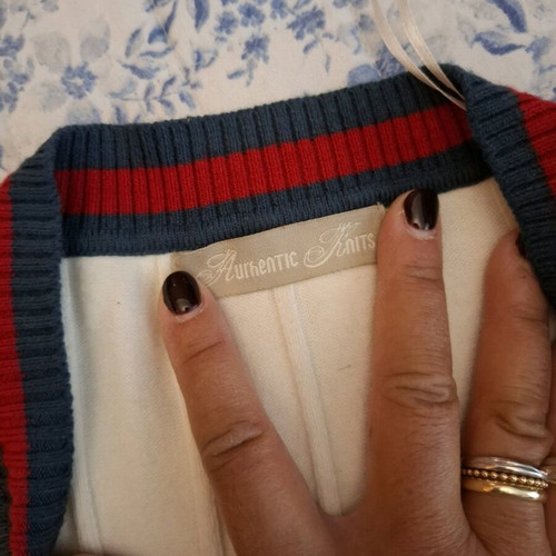 Kazaka unisex ecru with red and blue trim