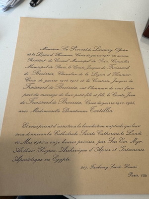 Wedding invitation like new with historic French family