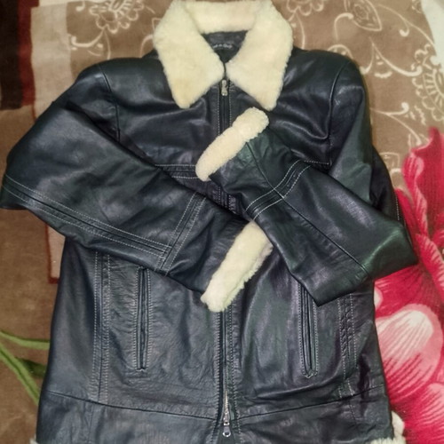 Genuine Italian leather jacket with cream shearling, Vera Pelle