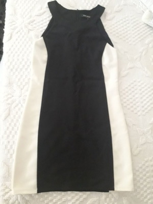 Box Now dress new, black and beige, zipper back, elastic shoulders