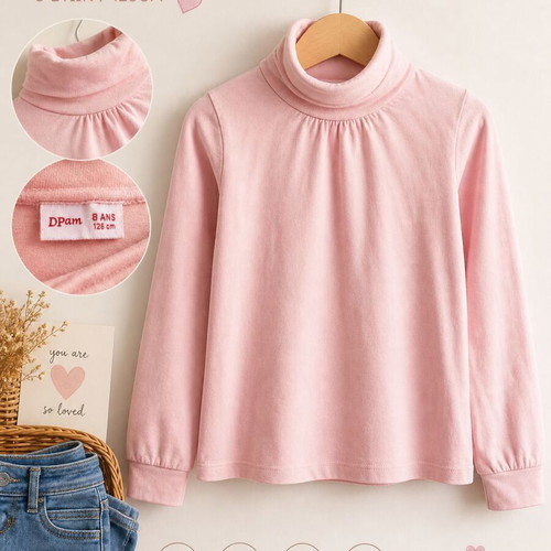 Dpam turtleneck blouse for girls 8 years 126cm like new, pink cotton