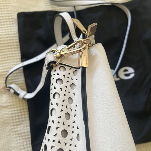 Dune London Shoulder Bag White Laser Cut Matte Leather Like New