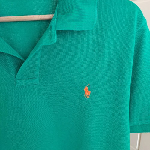 Ralph Lauren men's polo shirt green, custom slim fit, like new, size L