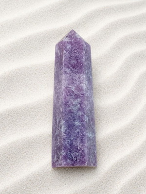 Decorative desk obelisk with lepidolite stone