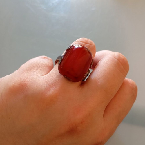 Ring silver amber vintage used
