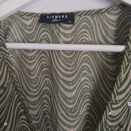 Diamond women's maxi dress with pearls like new, size L, khaki green