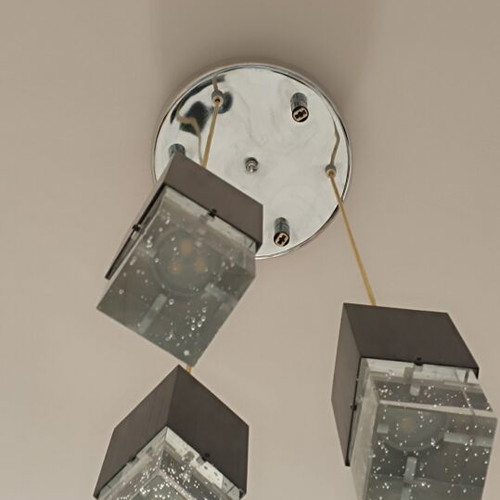 Modern three-light ceiling pendant lamp inox and crystal like new