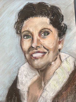 Portrait painting of a woman pastel on cardboard used