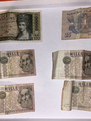 Used banknotes from Italy, Egypt and Austria, pack of 6 pieces