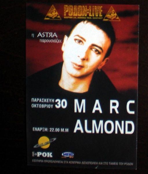  MARC ALMOND  spanio promotional flyer gia ti sinavlia tou sto rodon stis 30.10.1998