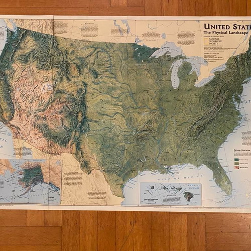USA map used, political-physical, American edition 1996