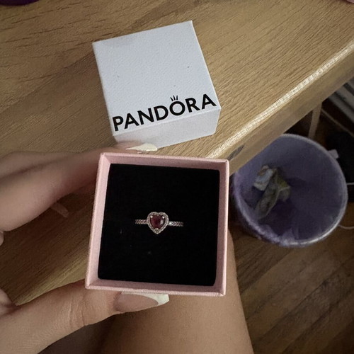 Pandora Red Heart Ring used, missing small side diamond, size 50-52