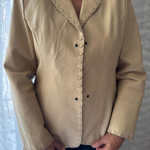 Friendtex leather jacket used, beige with embroidery