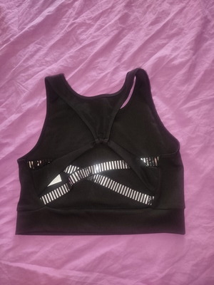 Shein women's sports bra black with reflective silver stripes new size L