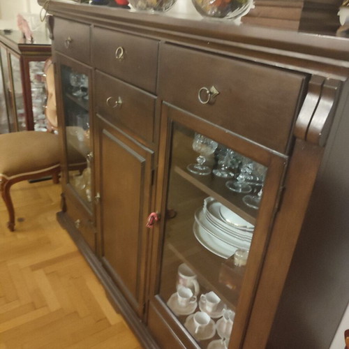 Beech wood buffet like new with glass cabinets and drawers