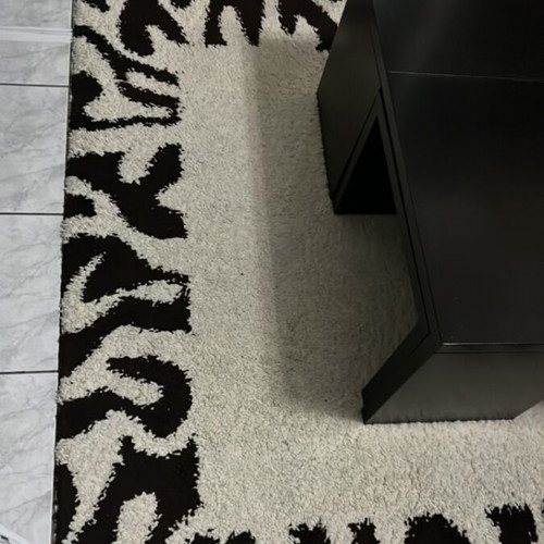 Modern rug used 1.60x2.40 beige with dark brown patterns