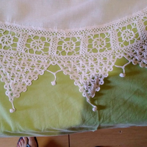 Handmade crocheted round tablecloth used with butterfly lace No 40