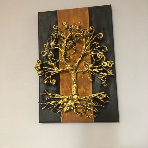 Handmade embossed artwork The Tree of Life gold and black new