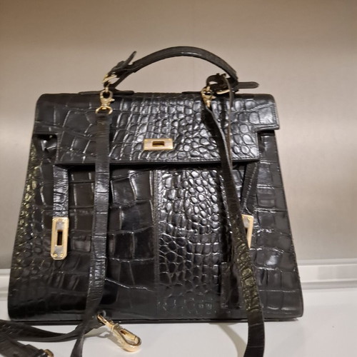 L.Credi vintage handbag and shoulder bag, genuine cow leather, black
