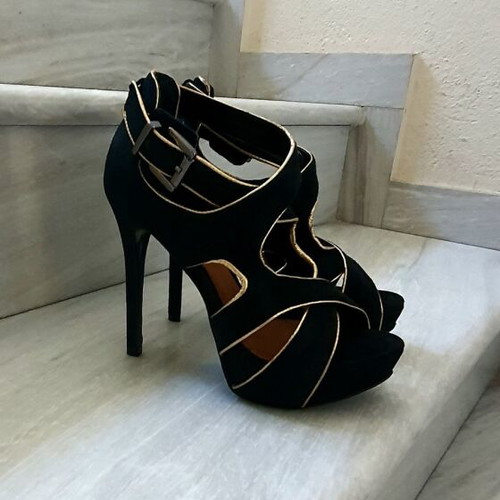 Schutz black suede sandals new with gold details size 36.5