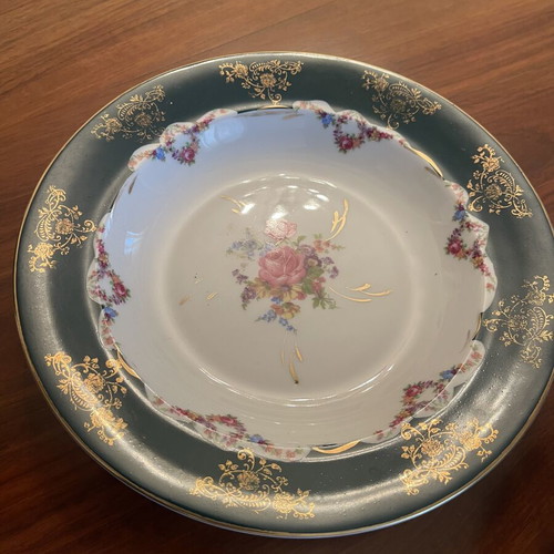 Vintage Scherzer Bavaria Deep Porcelain Plates Pair like new, emerald floral